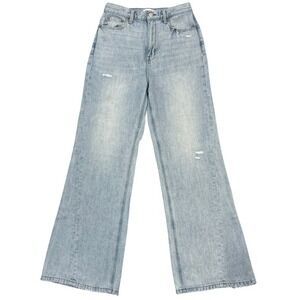 Pistola Ruby High Rise Palazzo Wide-Leg  Flare Jeans‎ 27" Light Wash Distressed